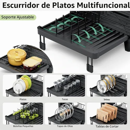 Vista 5 de TOOLF Escurridor extensible para encimera de cocina, color negro