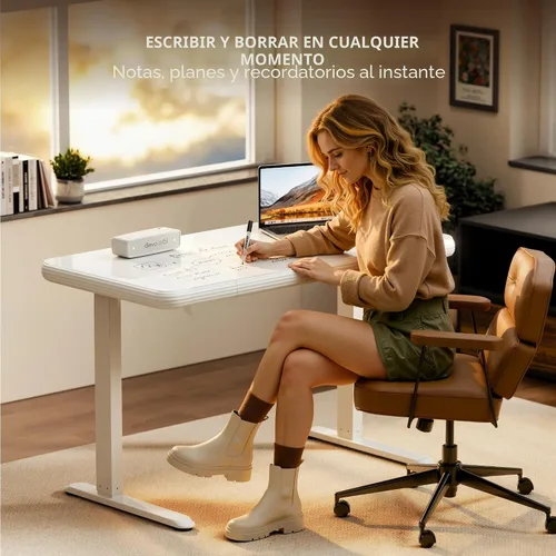 Vista 4 de FLEXISPOT Comhar - Escritorio de pie eléctrico de cristal puro con cajones, escritorio y puertos de carga USB, escritorio ergonómico de altura