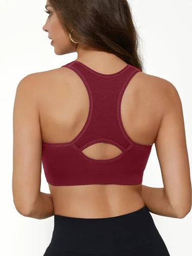 Vista 3 de FITTIN - Brasier deportivo con espalda cruzada para mujer, soporte acolchado de alto impacto sin costuras para yoga, gimnasio, entrenamiento y.