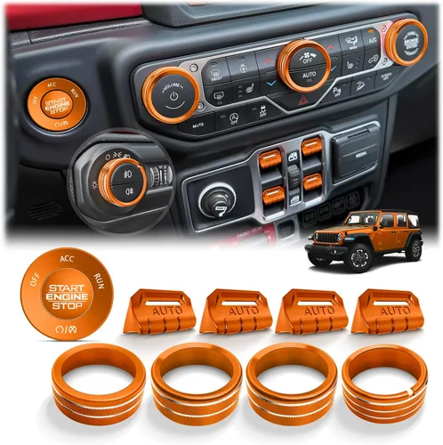 Vista 17 de Wrangler JL/JLU y Gladiator JT 2018-2026 - Accesorios de aluminio para botón de arranque, CA, volumen de audio, faros delanteros e interruptores
