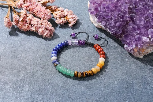 Vista 4 de TOP PLAZA - Pulsera de cuentas de chakras con 7 cristales curativos para yoga, meditación, relajación, ansiedad, para hombre y mujer