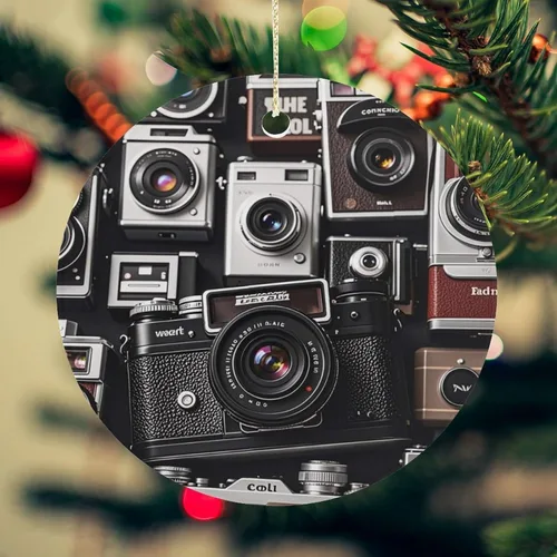 Vista 8 de Retro Cool Camera CollectionChristmas Ornaments Christmas Round Ceramic Pendant Christmas Hanging Decor for Women Men Xmas Tree Decorations Keepsake