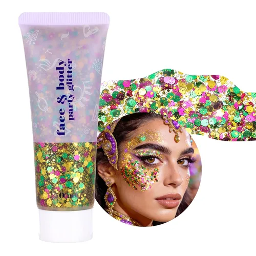 Vista 26 de DAGEDA Gel de purpurina corporal, lentejuelas de gel corporal con purpurina para la cara, sombra de ojos líquida, purpurina gruesa para cara, Negro