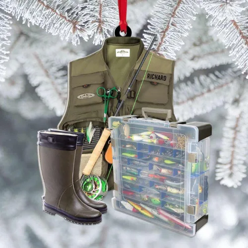 Vista 15 de Pesca en el cielo, adorno de pesca personalizado, decoración de Navidad para amantes de la pesca, nombre y fecha personalizados, regalo