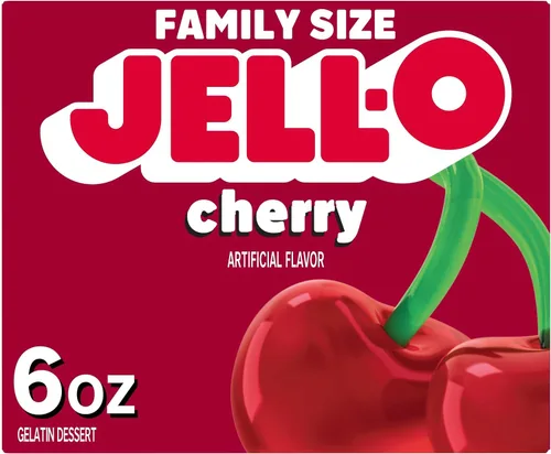 Vista 24 de Jell-O Gelatin Dessert Mix, Family Size, Cherry, 6 oz Box