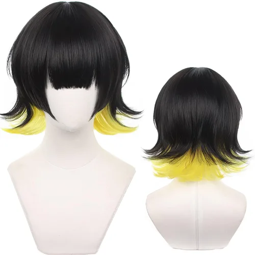 Vista 18 de Pelucas de anime verde oscuro para hombre, peluca corta y recta con flequillo para mujer, peluca COS para Halloween, Navidad, cómic, transmisión