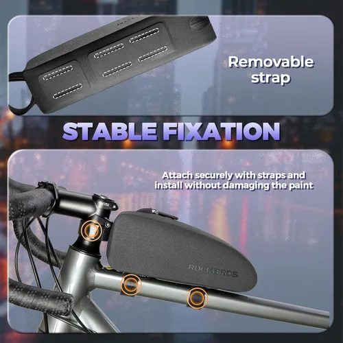 Vista 4 de ROCKBROS - Bolsa de tubo superior para bicicleta, 100% impermeable, bolsa para marco frontal de bicicleta, bolsa de accesorios de bicicleta para MTB