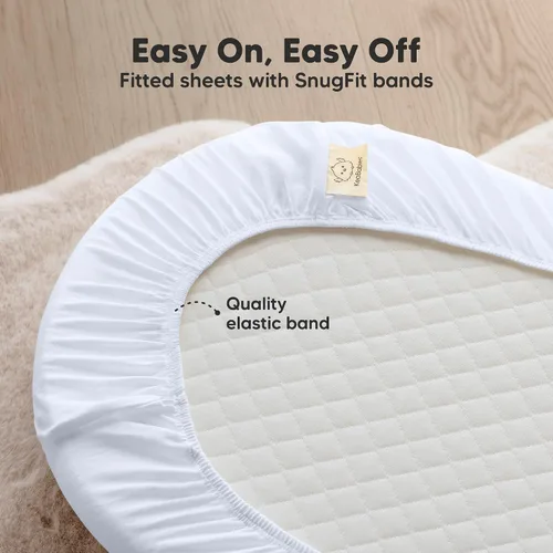Vista 5 de Paquete de 2 sábanas orgánicas para cuna para niños, niñas, sábana bajera (lino azul) 100% Cotton Bassinet Mattress Sheets, Compatible with Halo