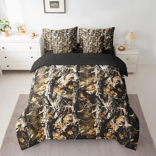 Vista 25 de Feelyou Juego de edredón botancial de camuflaje con bandera estadounidense Negro Marrón Oscuro