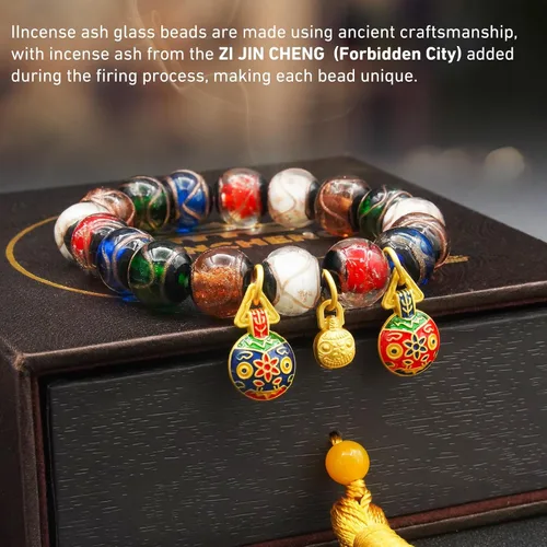 Vista 4 de Pulsera de esmalte gris colorido para hombres y mujeres – Estilo Palacio Imperial, joyería de guardián familiar de bestias tragadoras de oro