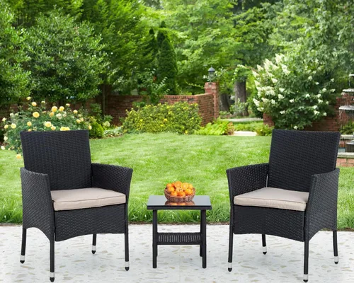 Vista 5 de PayLessHere Juego de 3 sillas de mimbre para patio, muebles de mimbre para exteriores, juego de bistró para patio trasero, porche, piscina, césped
