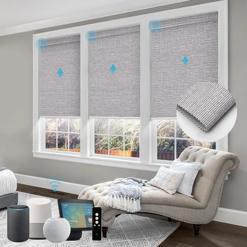 Vista 20 de SmartWings Persianas Motorizadas con Sombras para Ventana Control Remoto Funciona con Thread Apple Homekit Z-Wave Alexa 100% Blackout de Doble Cara