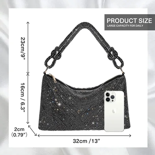 Vista 2 de WLLWOO WLLWOO Bolsos de mano con diamantes de imitación para mujer, bolsos de noche elegantes, bolsos cruzados brillantes para fiesta, club, boda