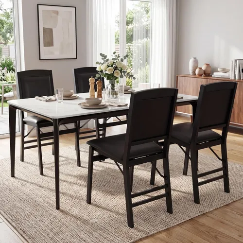 Vista 8 de GOFLAME Folding Dining Chairs Set of 2, Faux Leather Upholstered Kitchen Chairs with Padded Seat and Backrest, Solid Wood Foldable Chairs for Living