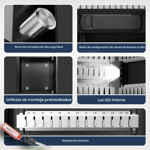 Vista 7 de KornerBatl Caja de bloqueo resistente de 65 llaves de montaje en pared para llaves con código Gabinete electrónico para llaves con etiquetas
