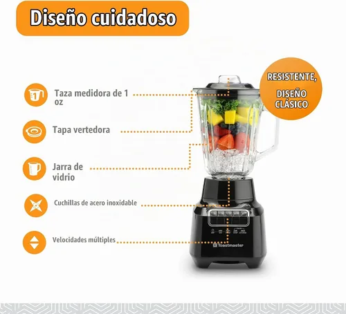 Vista 3 de Toastmaster Batidora de 400 vatios con tarro de vidrio de 48 onzas, para batidos de frutas, batidos y más, potente licuadora de cocina con múltiples