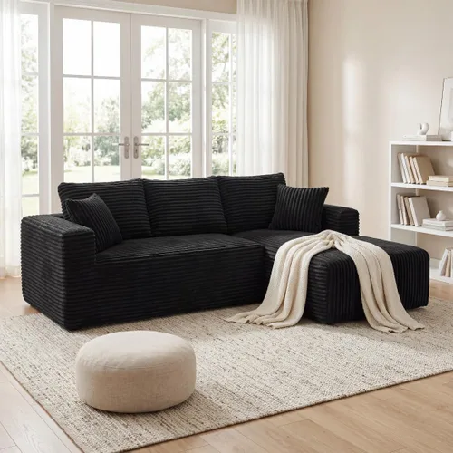 Vista 31 de Sofá otomano modular de pana de 28 pulgadas sin hueso, sofá otomano seccional para sala de estar, color beige