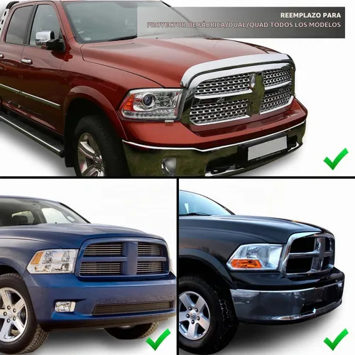 Vista 3 de AmeriLite - Conjunto de faros delanteros de repuesto para Dodge Ram 1500 2500 3500, modelos de proyector dual/cuadruple Switchback, tubo LED cromo