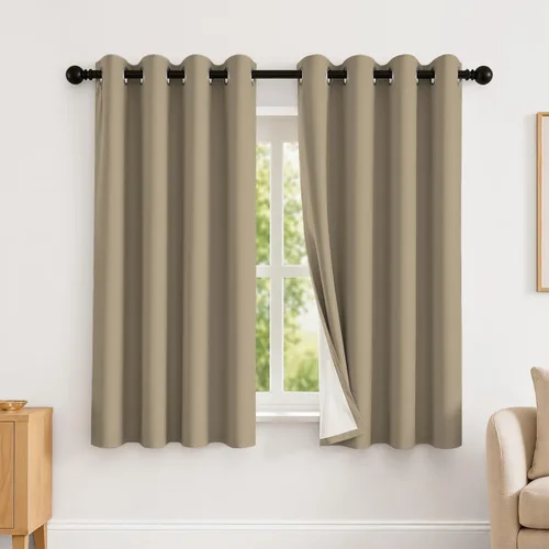 Vista 101 de 2 paneles de cortinas 100% opacas, de peso medio, con aislamiento térmico y ojales para dormitorio, sala de estar, tratamiento de ventana