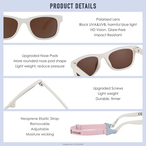 Vista 4 de COCOSAND Flexible Polarized Baby Sunglasses with Strap Beige