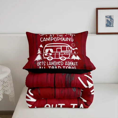 Vista 7 de Juego de edredón de caravana tamaño individual, juego de ropa de cama de dibujos animados para decoración de caravana, juego de edredón con temática