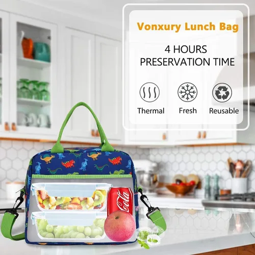 Vista 8 de VONXURY - Mochila y bolsa de almuerzo para niños, diseño de dinosaurios