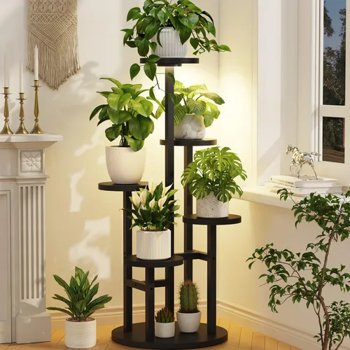 Vista 33 de LASZOLA Soporte Negro de Madera de 5 Niveles para Plantas de Interior para Macetas Más Grandes de Servicio Pesado, Estantes Verticales Resistentes