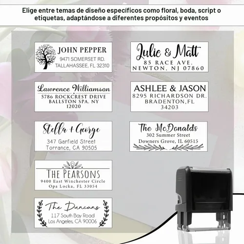 Vista 2 de Sellos de dirección personalizados autoentintados o mango de madera, más de 20 diseños para elegir. Sello de dirección de devolución Sello