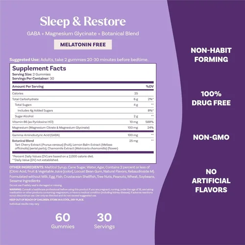 Vista 6 de Natrol Sleep & Restore - Gomitas de mezcla de glicinato de magnesio, magnesio para ayudar al sueño para adultos, sin melatonina, sabor a cereza