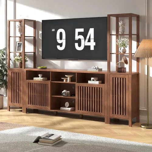 Vista 2 de BVIUNTWO - Soporte de TV de granja con estantes para televisores de 70 pulgadas, color marrón rústico
