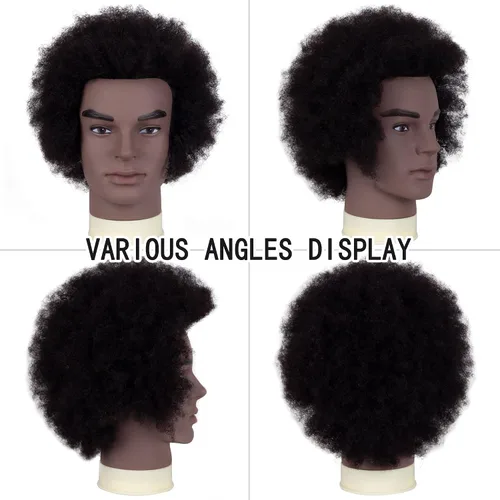 Vista 2 de Cabeza de maniquí afro macho de 6 pulgadas, 100% cabello humano, cabello rizado, tipo 4A, para trenzar, peluquería, cabeza de entrenamiento