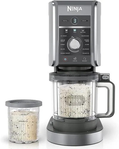 Vista 2 de Ninja NC501 CREAMi Deluxe 11 en 1 XL - Máquina para hacer helados, color plateado (renovado) con Deco Essentials, paquete de 6 pintas y tapas