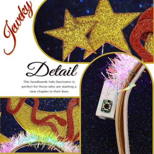 Vista 6 de Diadema iluminada con luces de estrella y luna, tocado intermitente, aros de serpiente, accesorios para el cabello, para fiestas de disfraces