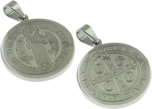 Vista 3 de San Benito - Medalla Católica de San Benito - 1102in de diámetro - Joyas de San Benito con cadena