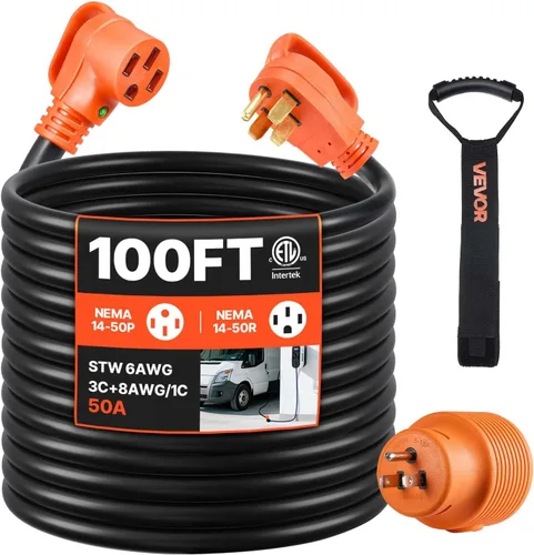Vista 17 de VEVOR Cable de extensión de 50 amperios para RV, de 15 pies, cable de alimentación para RV resistente STW de calibre 6/3+8/1, enchufe macho NEMA