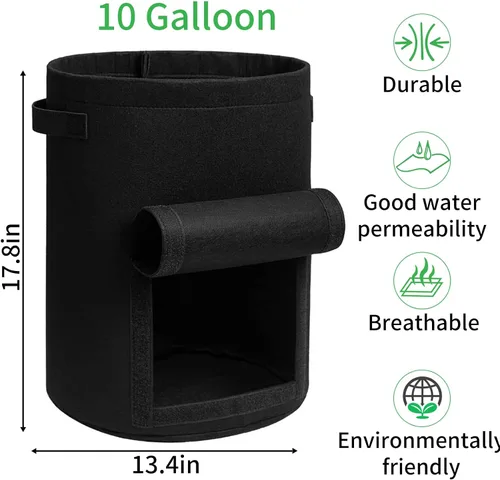 Vista 3 de JJGoo Juego de 2 bolsas de cultivo de patatas de 10 galones con solapa, bolsas de cultivo de tela resistentes con asa y ventana de cosecha, macetas