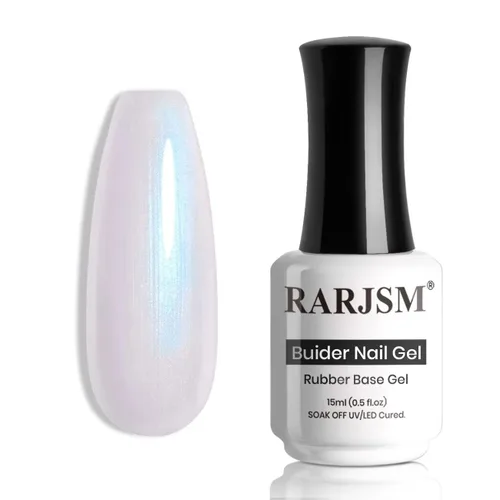 Vista 11 de RARJSM - Gel constructor para uñas, perla azul, gel duro en botella, con brillo de concha de sirena, perlas azules, estructura de extensión gruesa