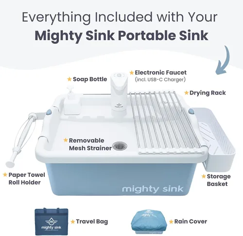 Vista 7 de Fregadero portátil Mighty Sink: Estación de lavado patentada con grifo electrónico 2 galones Fácil instalación