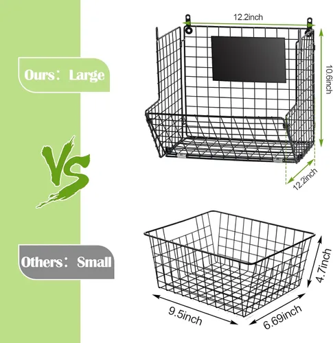 Vista 7 de X-cosrack Cesta de Alambre de Metal para Montar en Pared, Organizador de Almacenamiento de Pared de 3 Niveles con Ganchos Colgantes y Pizarras