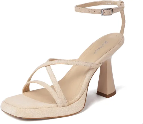 Vista 20 de Reitoye Tacones de tiras para mujer, con plataforma, tacones altos y gruesos, sandalias de tacón cuadrado con puntera abierta, correa de tobillo