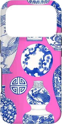 Vista 30 de iPhone 16 Blue Willow Chinoiserie Jengibre Tarro Fresco Preppy Rosa Azul Caso