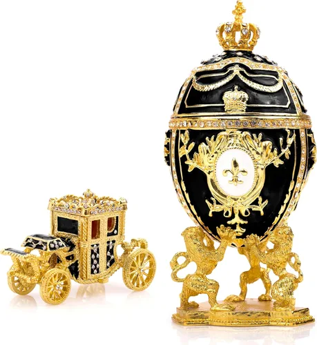 Vista 11 de Réplica decorativa de huevo de Pascua ruso extra grande de 6.6 pulgadas, pintada a mano, caja de joyería y baratijas para la mejor decoración