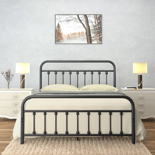 Vista 15 de Golden Gate Beds - Estructura de cama de plataforma de metal estilo victoriano con cabecera y pie de cama de hierro forjado antiguo, base de colchón