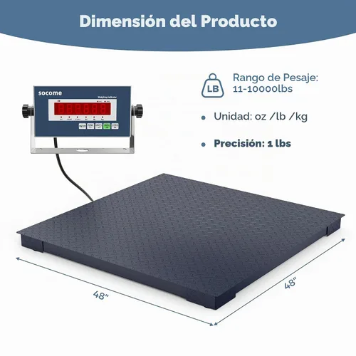 Vista 2 de Báscula industrial de suelo resistente de 48 x 48 pulgadas, 10000 libras x 1 libra, color azul marino Accurate Pallet Scale with Stainless Steel