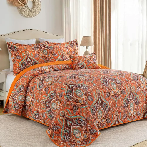 Vista 2 de VAPUTAR Juego de ropa de cama de edredón de 100 % algodón, tamaño Queen