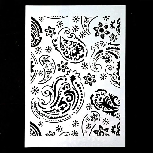 Vista 2 de Plantilla decorativa de cachemira para pintar en paredes, muebles y manualidades (tamaño A2)