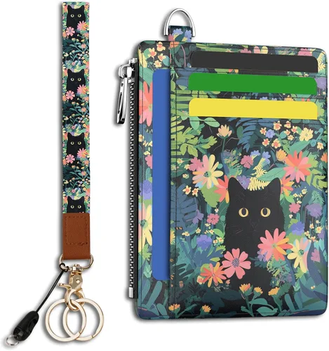 Vista 51 de Hancynir Cartera delgada para mujer con soporte para tarjetas de crédito RFID, pequeña mini funda para tarjetas con bolsillo frontal de PU, cartera