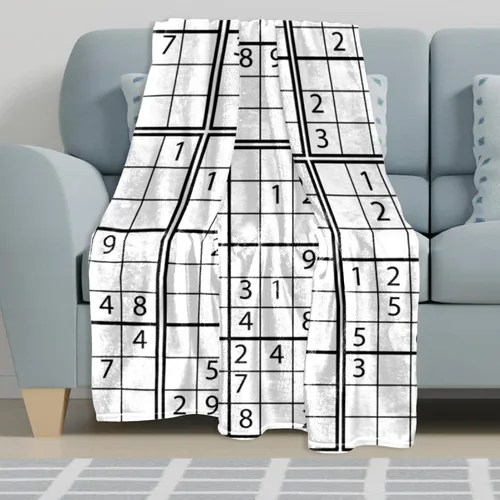 Vista 3 de Manta de franela de juego Sudoku en blanco y negro, ultra suave, acogedora, manta de felpa para sofá, silla, sala de estar, aire acondicionado