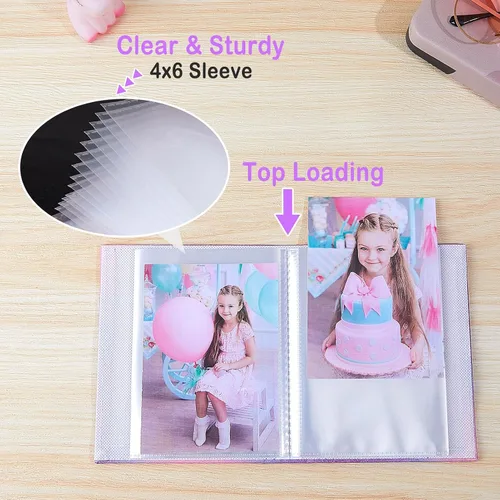 Vista 3 de FIODAY Paquete de 2 álbumes de fotos de 4 x 6 pulgadas con purpurina para niños, cada mini álbum tiene capacidad para 52 fotos, álbumes de fotos