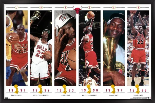 Vista 8 de Trends International Michael Jordan - Póster de pared de campeonatos, 22.4 pulgadas de largo x 14.7 pulgadas, versión enmarcada de madera de granero